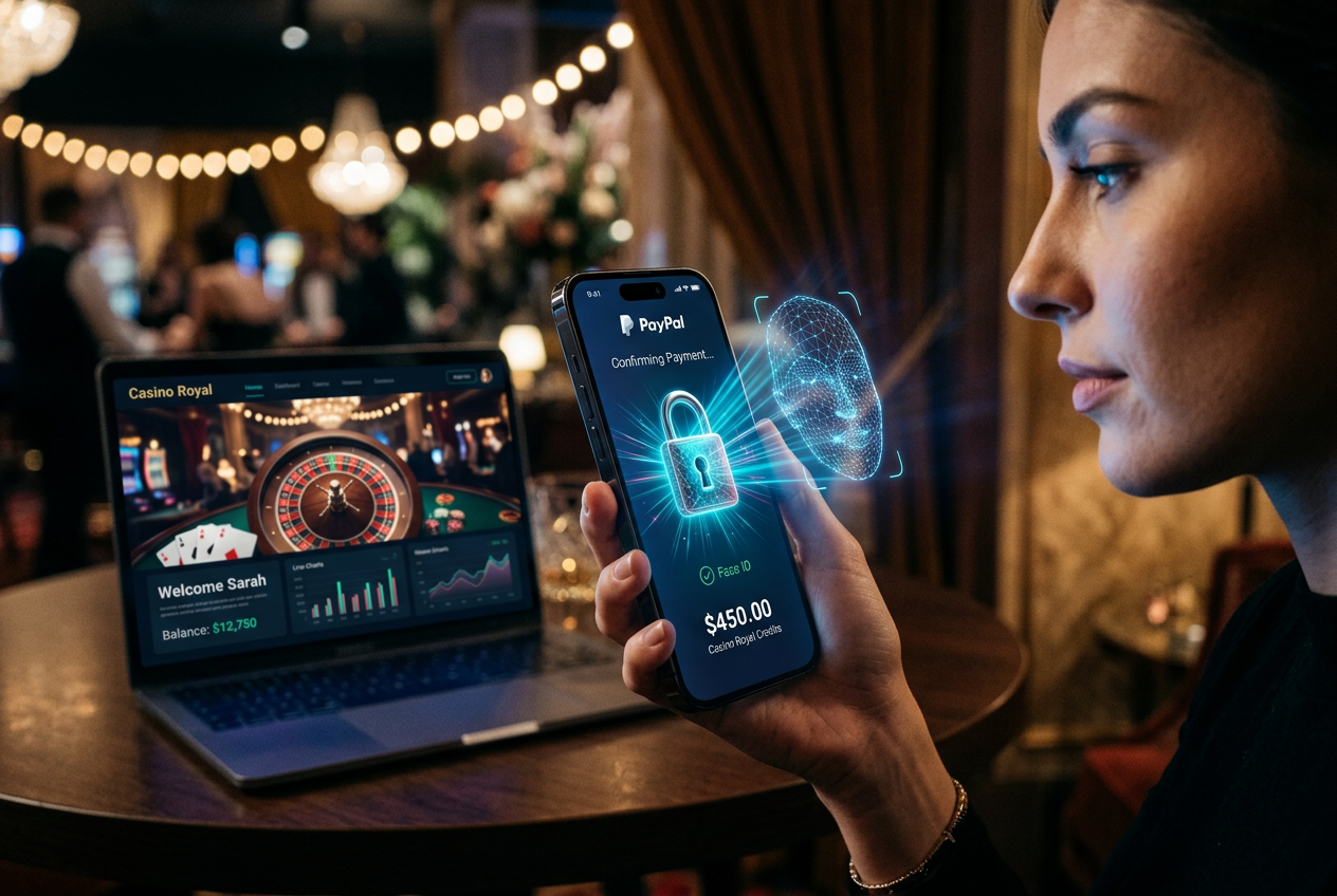 Bezpečná autorizace platby přes PayPal v mobilním casinu s biometrickým ověřením