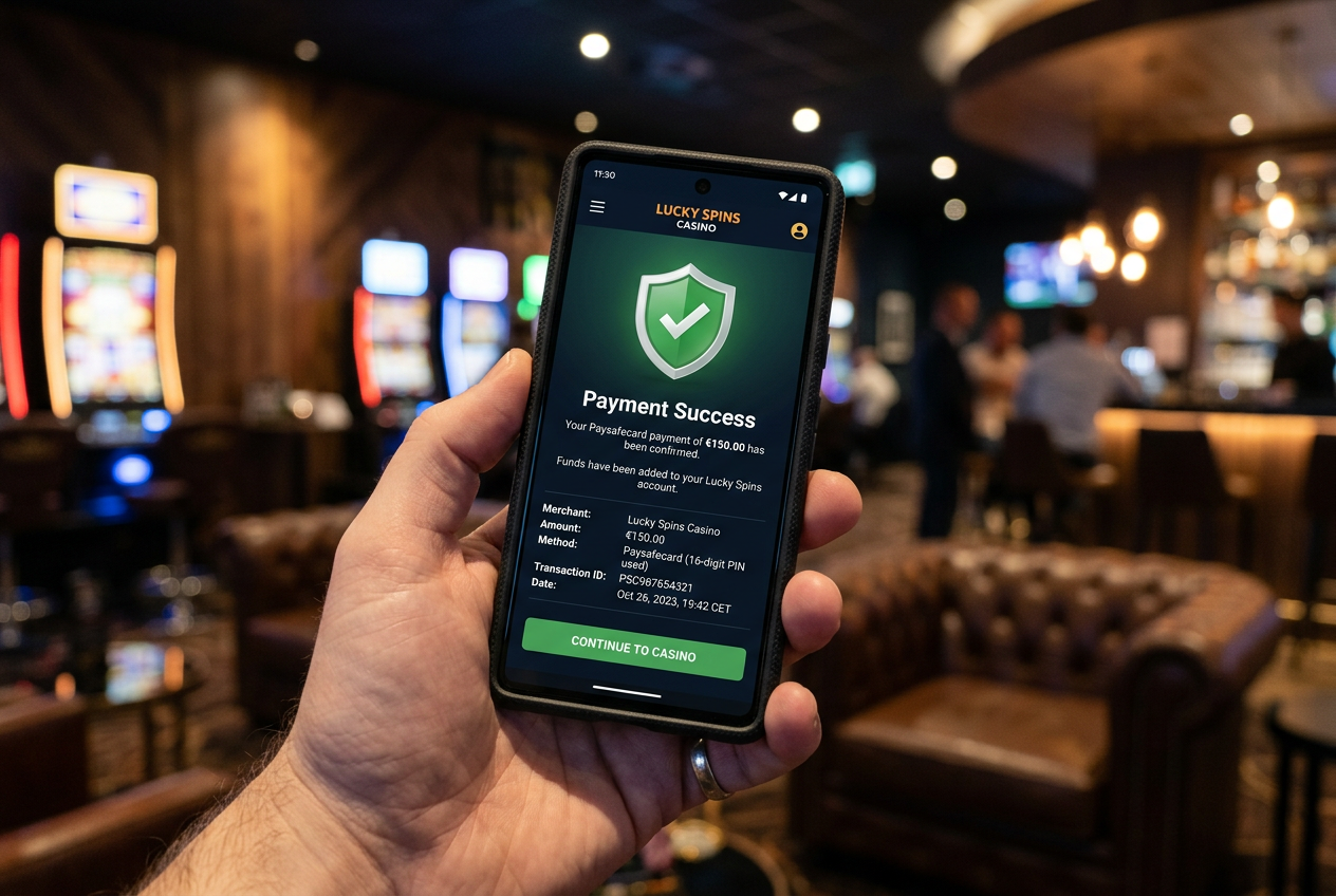 Moderní digitální rozhraní kasina s logem bezpečného vkladu přes Paysafecard